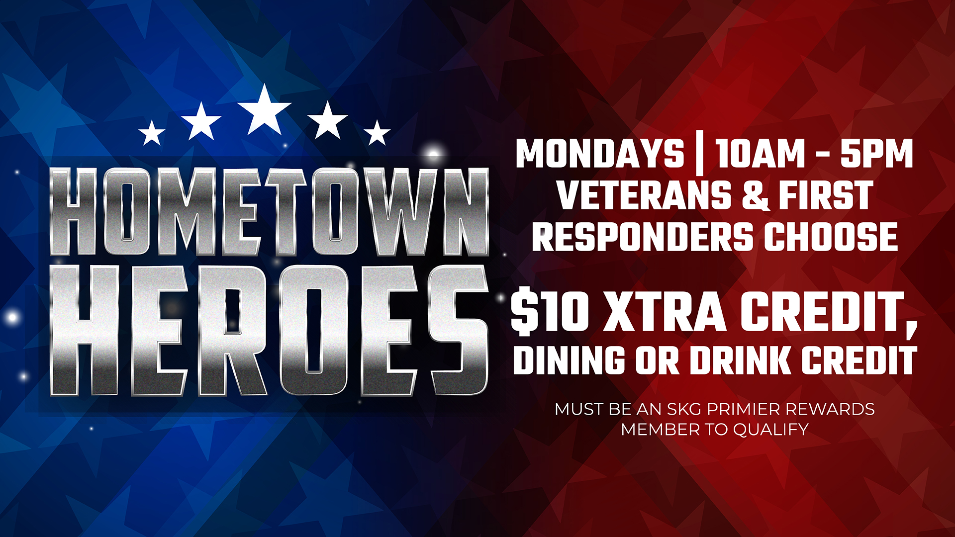 Hometown Heroes, local heroes, veterans, first responders, veterans and first responders, pick your perk, choose your reward, dining credit, drink credit, Xtra Credit, Monday promotion, casino promotion, gray wolf peak casino, gray wolf peak casino promotion, gray wolf peak promos, kwataqnuk, kwataqnuk casino promotions, kwataqnuk casino promos, kwataqnuk promos, vets, Monday Promotions, events, kwataqnuk events, gray wolf events, gray wolf peak events